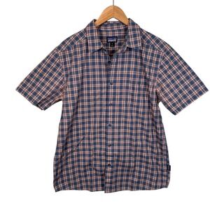 Patagonia Plaid Shirt Blue Red Organic Cotton Size Medium Outdoor Camping Casual